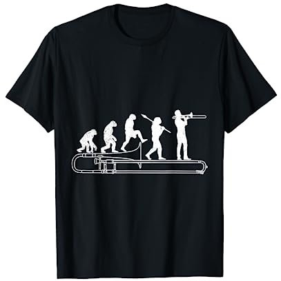 Shirt Musiker Geschenk Posaune T-Shirt Posaunist - Evolution - Unisex - Schwarz - Klein - Kurzarm - Crew-Neck - Musik - Geburtstag - Posaune-Design