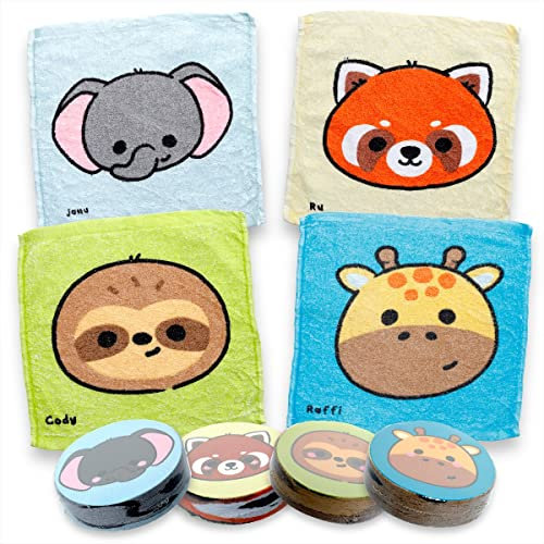 MIK funshopping Lot de 4 gants de toilette magiques - Serviette magique - Cadeau pour enfant - Tombola (Lot de 4 animaux sauvages)