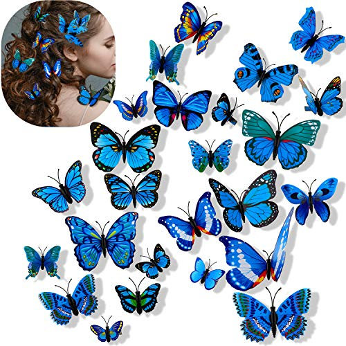 Eowppue 24 Stück Kleine, Realistische, Bunte, Handgefertigte Schmetterlings-haarklammern Haarklammern Aus Den 90er Jahren Haar-Accessoires Für Frauen Und Mädchen (blau)