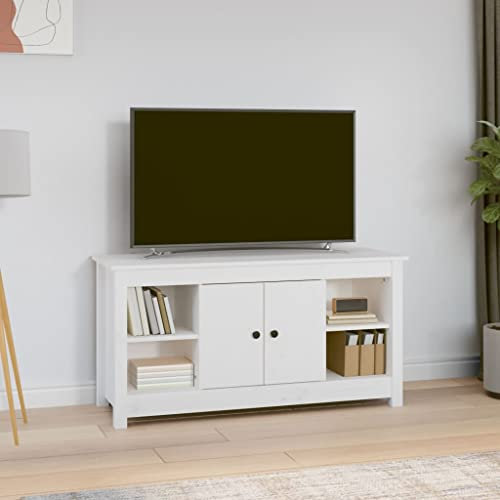 FIRBNUS TV-Schrank 103x36,5x52 cm Massivholz Kiefer TV Sideboard Fernsehschrank TV Cabinet TV Unterschrank Wohnzimmer Möbel TV Möbel Industrial Möbel Living Room Furniture Sideboard Holz Weiß