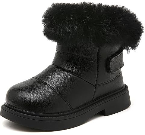 Meik Mangni Stivali da Neve Carino Bambine e Ragazze Stivaletti Invernali Scarpe Comode Morbide Fodera Calda Scarponi da Sci all'aperto,Nero,Taglia 29 EU