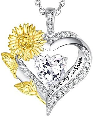 AENEAS Sunflower Heart Necklace Sterling Silver Sunflower April Birthstone Pendant You Are My Sunshine Jewelry Gift for Women