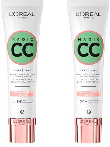 L'Oréal Paris Magic CC Cream 24H Feuchtigkeitscreme Farbe Grün Anti-Rost Effekt samtiges Leder langanhaltend 5in1 Universal Shade - 2 Flaschen à 30 ml