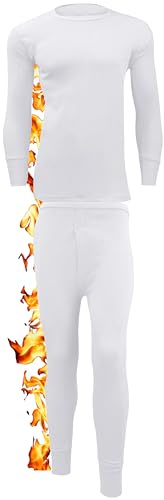 ZRWASKA® Mens Thermal Underwear Sets Long Sleeve Top, T-Shirt Vest & Long Johns Trousers, Tops & Bottoms, Warm Underlayer Winter Thermals Men Set Base Layer White, Size Small