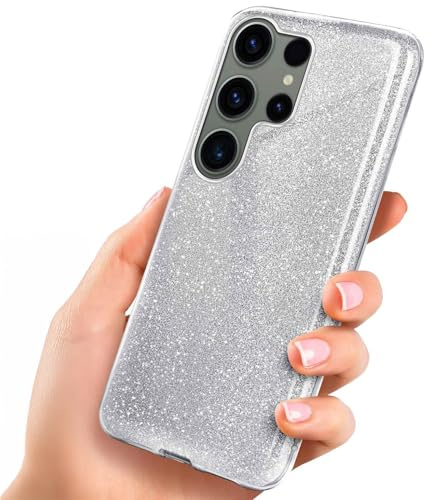 ONEFLOW Glitter Case für Samsung Galaxy S23 Ultra Glitzer Handyhülle mit Kameraschutz, Stylische Hülle Glitzernd, Dünne TPU Schutzhülle für Damen, Glitzerhülle Qi kompatibel, Silber