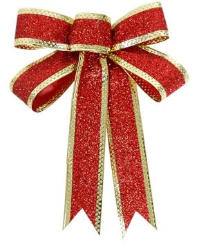 Whakano 6 Stück Glitzer Schleifen,Geschenk Schleife,Weihnachtsschleifen,Große Schleife,Weihnachtsbaum Schleifen Deko,Weihnachtsbaum Hängeornament,für Weihnachtsbaum,Kranz,Geschenk Dekoration,Rot