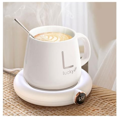 Scalda-tazze da caffè, USB con scatola, scalda tazza per scrivania con spegnimento automatico, 3 impostazioni di temperatura, scalda tazza da caffè, regalo per donne, regalo per Natale (bianco)