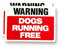 2 PACK - Small 10cm WARNING DOGS RUNNING FREE Self Adhesive Stickers - Sign, Notice, Decal, Warning, Security, CCTV