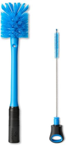 MOSOLAN 2-in-1 Water Bottle Brush Cleaner and Twist N' Hide Straw Brush with Removable Head for Cleaning Sport Bottles, Mugs, Straws, Glasswares, Flasks, Wine Decanters, Breezy Blue, 1 Pack
