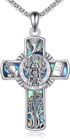 YFN Heiliger Franziskus Kreuz Halskette Sterling Silber Religiöse Beschützer Anhänger St Francis Schmuck Saint Francis Geschenke für Damen Herren
