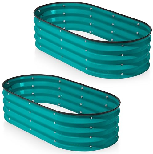 Verzinkte Hochbeete für den Außenbereich // 4 × 2 × 3 m (2er-Pack) Pflanzgefäß Hochbeete für Gartenarbeit, Gemüse, Blumen (Türkis) // Große Metall-Gartenbox