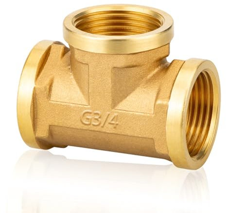 T-Stück 90° G3/4 Zoll Ig Messing, Messing T-Stück G3/4(Ø24mm) IG, DN20, Abzweig Verteilerstück Innengewinde für Trinkwasser geeignet Gewindefitting Messingfitting