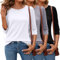 Ficerd 3 Pack 3/4 Sleeve Tops for Women Round Neck Dressy Basics Tees Casual Trendy Loose Fit T Shirts(Black, White, Light Gray,Medium)