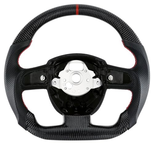 Acclcors Carbonfaser-Lenkrad, D-förmiges Lenkrad mit flachem Boden und roten Nähten, personalisiertes Lederlenkrad, perforierte Ledergriffe, für Audi A4 (nur B7) A5 S4 S5 2008-2010