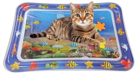 Yulokdwi Sensorische Wasserspiel Matte Für Katzen, Sensor-Wasser-Spielmatte, Kreative Katzen Wasserspiel Matte Mit Fisch, Sommer Wasserspielmatte Für Kinder, Interaktives Katzenspielzeug