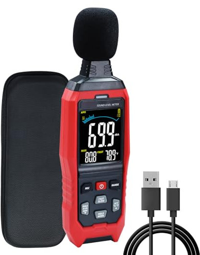 Schallpegelmesser, Datenlogger, Dezibel-Messgerät mit Aufnahmefunktion, tragbares Geräuschmessgerät, 30~130 dB Schallmesser, A/C/Z, Gewichtung, Geräuschprüfung mit akustischem visuellem und Alarm