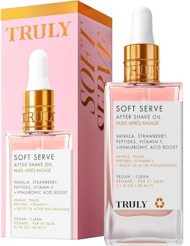 Truly Beauty Soft Serve After Shave Oil | Hydrating Treatment for Ingrowns & Irritation | Peptides, Hyaluronic Acid & Strawberry Extract | Soothes & Smooths Skin | Strawberry Vanilla Scent (3.1 Fl Oz)