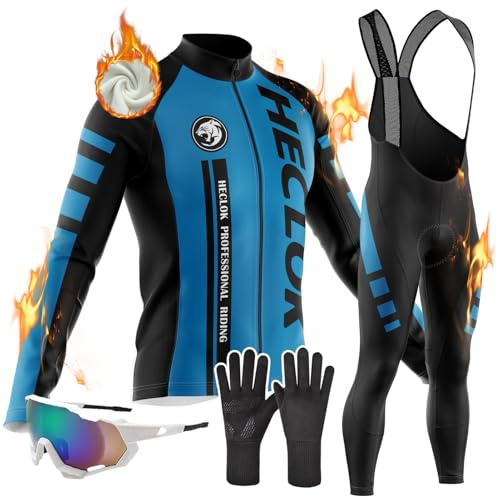 Herren Radsportanzüge mit Thermofleecefutter Herbst/Winter Langarmtrikot mit Gel Pad 9D Winter Radtrikot Set Radfahren Kleidung Langärmeliges Fahrradtrikot Fahrradhose (TYP-2,M)