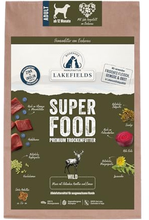 Lakefields SUPERFOOD | Premium Hundefutter trocken | 61% Wild | 4 x 2,5kg | Getreidefreies Trockenfutter für ausgewachsene Hunde | Mit Fenchelsamen, Birne & Roter Beete | Von Tierärzten entwickelt
