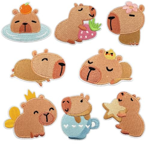 MEZHEN Capybara Patch zum Aufbügeln Bügelflicken Kinder Tiere Bestickt Aufbügler Patch für Kleidung Applique Flicken Patches DIY T-Shirt Jeans