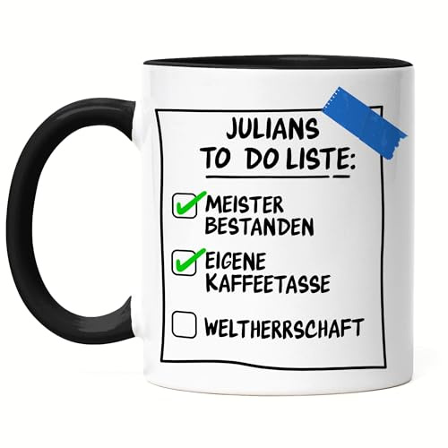 Meister Tasse Personalisiert | Meisterprüfung bestanden Geschenk Lustig | Tasse für Handwerker Elektriker Tischler Maurer Klempner Gesellenprüfung Abschluss - Tasse Schwarz