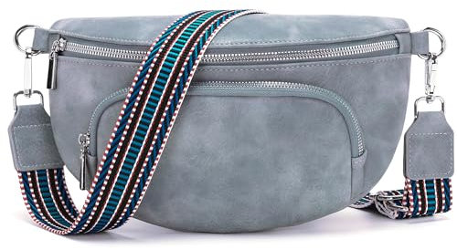 Rorimyth kleine Bauchtasche Damen Graublau umhängetasche Damen klein Veganes Leder gürteltasche Handtasche Crossbody Bag
