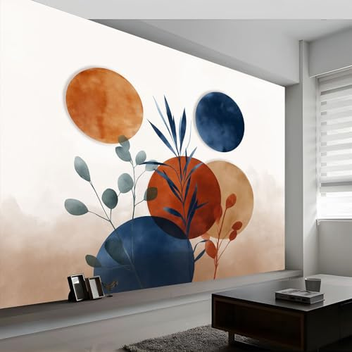 Générique Terracotta Papier Peint Photo Panoramique, Abstrait Minimalisme Plantes Fresque Murale Intissé 350 x 256 cm (L x H) – Décoration Murale Pour Salon Chambre D'Enfants et Restaurant