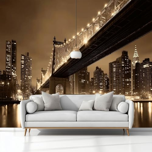 Wandtapete Fototapete Modern Stadt New York Brücke, Dekoratives Fototapete aus Vliestapete 200 x 140 cm (B x H) - Dunkelbraun Panorama-Tapete Poster Wandbild