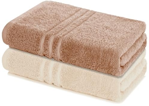 Lavea® 2er Set Saunatuch 80×200 cm, Saunahandtuch, Sauna-Handtücher Damen und Herren, 100% Baumwolle Frottier, saugstark, pflegeleicht 60°C, Frottierserie Elena, Cappuccino & Creme