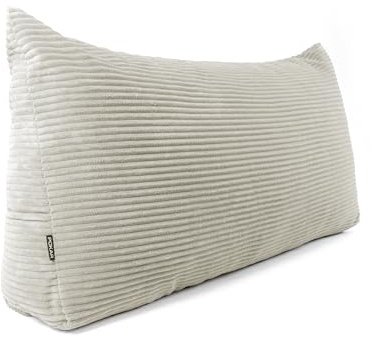 POKAR Rückenkissen | Cord Keilkissen 140x50x20 cm | Lesekissen für Bett und Sofa | Sofakissen für Rückenlehne | Groß Wandkissen Couchkissen mit Seitentaschen | Oeko Tex 100 Zertifiziert | Elfenbein