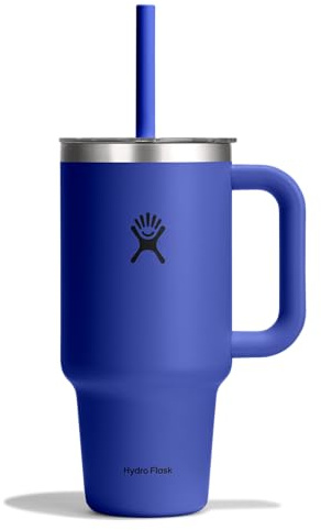 Hydro Flask 32 Oz Travel Tumbler with Handle, Clear Lid and Straw - Insulated Stainless Steel in 32 Oz Capri Blue