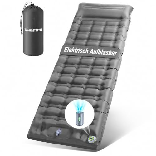 WARMTUYO Isomatte, Luftmatratze Camping mit Elektrisch Pumpe, 12CM Dicke Matratze Outdoor Aufblasbar, Schlafmatte Ultraleicht, Fuer Zelt, Strand, Reise, Trekking, Bikepacking, Wandern