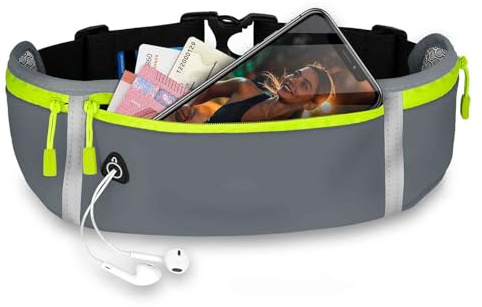 ONEFLOW Active Pro Laufgürtel für Honor Magic8 Pro Lauftasche mit 3 Fächern, Atmungsaktiv, Sport Handytasche zum Joggen, Handy Bauchtasche Wasserdicht, Running Belt, Grau
