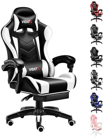 Black & White Gaming Chair with Headrest, Ergonomic High-Back Swivel Desk Chair, Panda Style Racing Seat for Home Office & Gaming Setup, Adjustable Computer Chair for Long Hours Work & Streaming Use