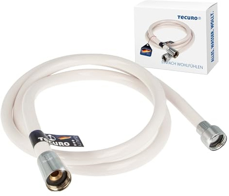 tecuro 175 cm Brauseschlauch EASY 1/2 Zoll Drehkonusmutter x 1/2 Zoll Rändelmutter, weiß/chrom, Trinkwasser-Konform, KTW BWGL, DIN EN 1113