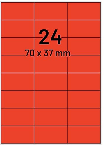 Laser-Etiketten auf A4 Bogen, rot - 70 x 37 mm - 2.400 Papier Aufkleber auf 100 Blatt, selbstklebende Universal Klebeetiketten