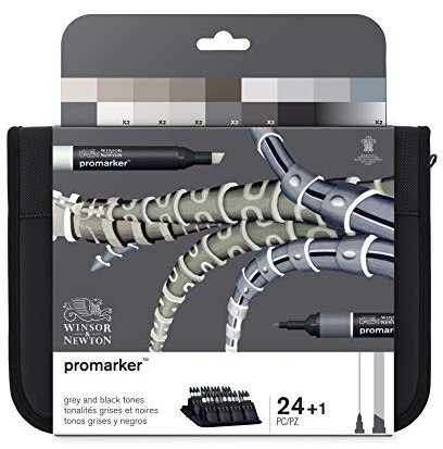 W&N PROMARKER SET TROUSSE X24 TONS GRIS ET NOIRS