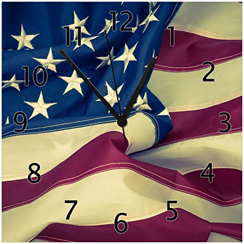 Wallario Design-Wanduhr Amerikanische Flagge im Wind aus Glas, Motiv-Uhr Größe 30 x 30 cm, Schwarze Zeiger
