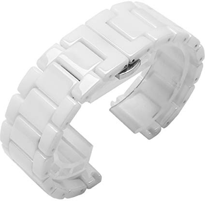 Keramik-Uhrenarmband, Universalarmband mit Schnellverschlussstiften, Schmetterlingsschnalle, Faltschließe, Armband (20 mm, A-Weiß)