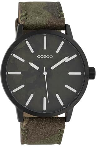 Oozoo Herrenuhr mit Lederband 45 MM Black/Camouflage Dunkelgrün/Camouflage C10003