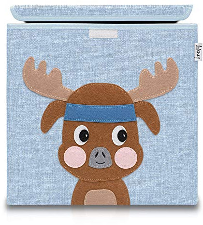 LIFENEY Aufbewahrungsbox mit Deckel und Hirsch I Spielzeugbox mit Tiermotiv passend für Würfelregale I Ordnungsbox für das Kinderzimmer I Aufbewahrungskorb Kinder