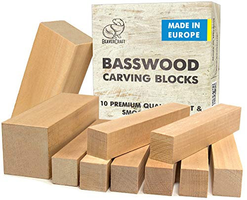 BeaverCraft Cubos Madera Juego de Bloques de Madera de Tilo para Tallar BW10 Madera de Tilo/Basswood para Tallar Bloques de Madera Tallado de Madera Maderas para Manualidades