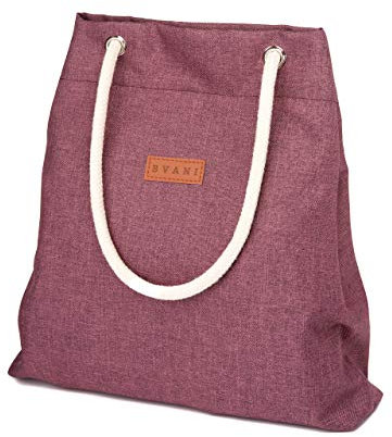 Bvani Große Damen Canvas Tote Bag mit Taschen und Strandgriffe - Shopper Tasche (Blass-violettrot)