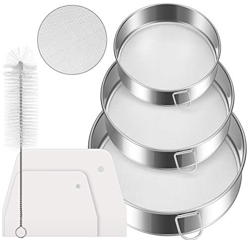 6 Pieces Tamis Flour Sieve Set 6 Inch 8 Inch 10 Inch Flour Sieve 60 Mesh Stainless Steel Round Sifter for Baking with Dough Scraper and Cleaner Brush