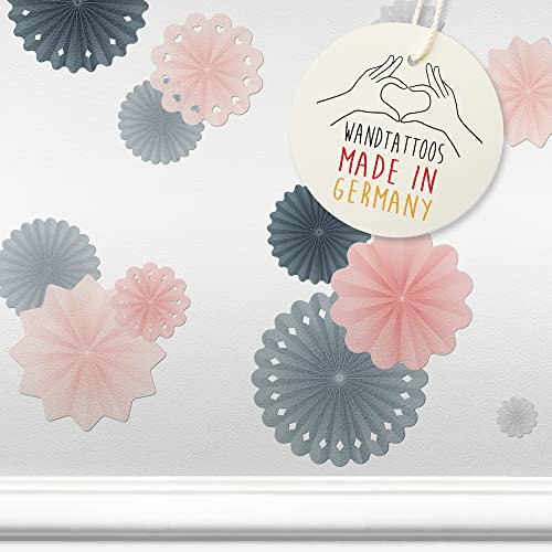LOVELY LABEL Wandtattoo Kinderzimmer I Made in Germany I Babyzimmer Deko I Kinderzimmer Deko I Design Wandsticker Mädchen & Junge I Rosetten Pompons I Apricot Grau