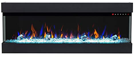 GLOW FIRE Elektrokamin Insert 50 (Einbaukamin) - elektrischer Kamin mit Heizung für Innenräume - Wandkamin mit Multi-Color LED-Flammen, Heizlüfter & Fernbedienung, 1.600 W, 127x49x20 cm, Schwarz