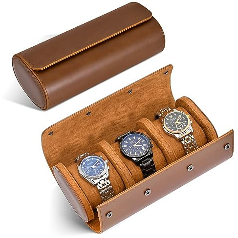 ROSELLE Uhrenrolle Reisetasche für Damen und Herren - Aufbewahrung für 3 Uhren und Organizer, sichere Aufbewahrung mit innovativen, herausnehmbaren Kissen und soliden Trennwänden für Zuhause, Reisen