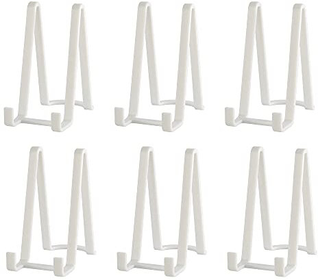 Tincogo 6 Stück Tellerständer Tellerhalter aus Kunststoff - Plastik Staffelei Ständer für Teller, Bilderrahmen, Foto, Bücher, Kunst - Höhe 6 Zoll (15 cm) - Weiß
