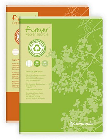 Clairefontaine 17123C - Packung mit 10 Heften Forever Calligraphe DIN A4 21x29,7 cm, 48 Blatt, französische Lineatur, Recycling Papier 70g, sortierte Farben, 1 Pack