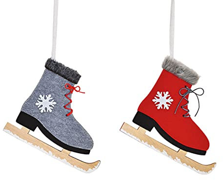 itsisa Schlittschuh (2er Set) aus Filz mit Holzkufen zum Hängen - Baumschmuck, Winter Wand Deko, Weihnachten Deko, Advent, Eislauf